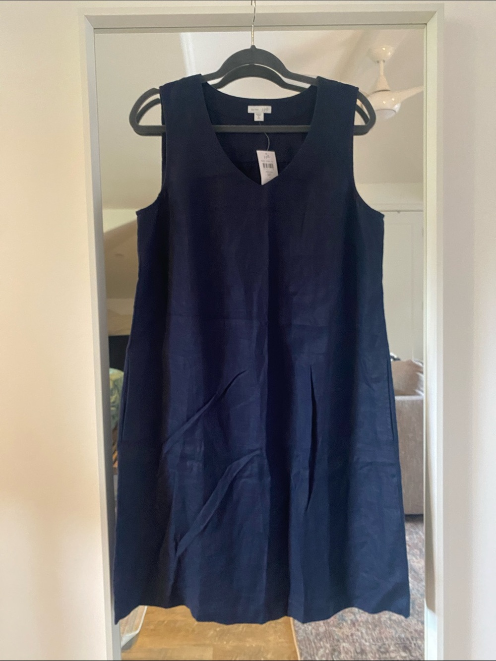 NWT J. Jill linen v-neck tank dress navy blue linen sleeveless pockets M Tall